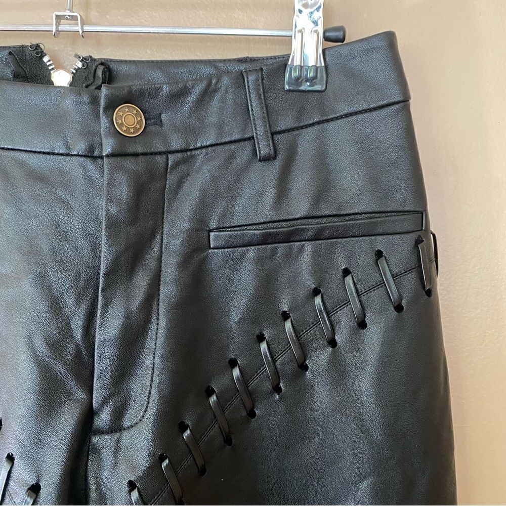 Miaou Jet Pant black faux leather stitched straight leg zippers FWRD $395 S - Picture 9 of 14